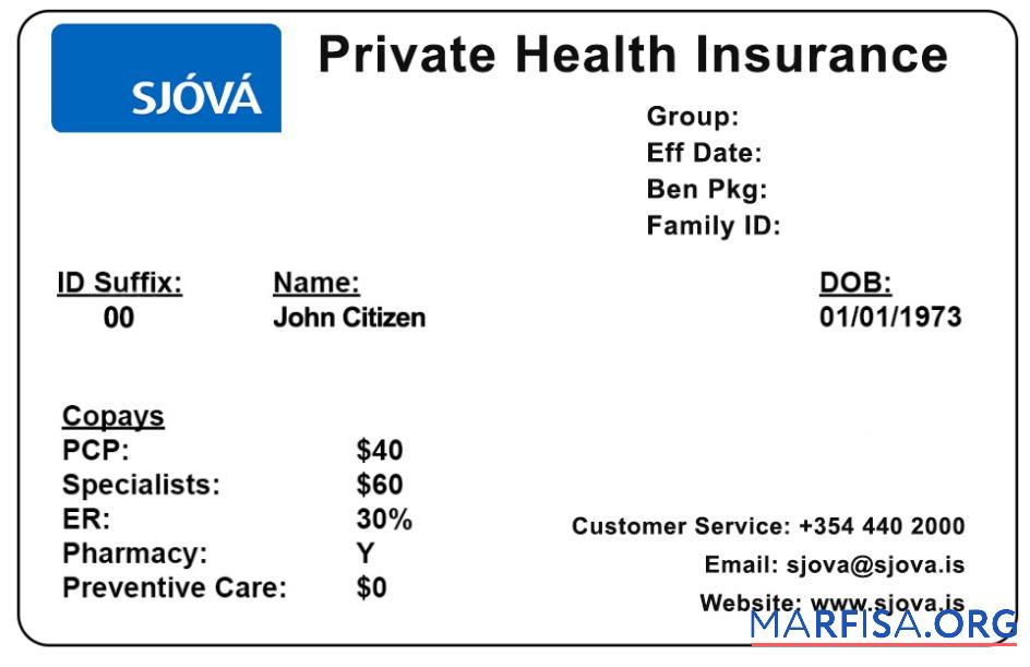 Blank Iceland health insurance card template